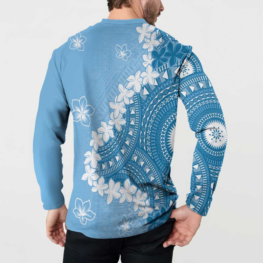 Bula Fiji Women's Day Button Sweatshirt Turquoise Masi Tapa LT7 - Polynesian Pride