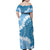 Bula Fiji Women's Day Family Matching Off Shoulder Maxi Dress and Hawaiian Shirt Turquoise Masi Tapa