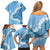 Bula Fiji Women's Day Family Matching Off Shoulder Short Dress and Hawaiian Shirt Turquoise Masi Tapa