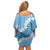 Bula Fiji Women's Day Family Matching Off Shoulder Short Dress and Hawaiian Shirt Turquoise Masi Tapa