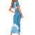 Bula Fiji Women's Day Family Matching Short Sleeve Bodycon Dress and Hawaiian Shirt Turquoise Masi Tapa