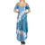 Bula Fiji Women's Day Family Matching Summer Maxi Dress and Hawaiian Shirt Turquoise Masi Tapa