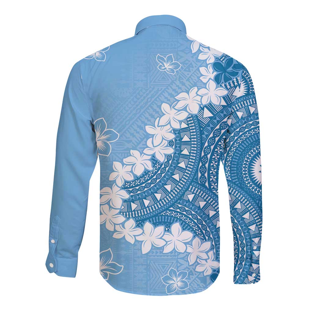 Bula Fiji Women's Day Long Sleeve Button Shirt Turquoise Masi Tapa LT7 - Polynesian Pride