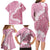 Bula Fiji Women's Day Family Matching Long Sleeve Bodycon Dress and Hawaiian Shirt Pink Masi Tapa