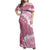 Bula Fiji Women's Day Family Matching Off Shoulder Maxi Dress and Hawaiian Shirt Pink Masi Tapa