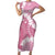 Bula Fiji Women's Day Family Matching Short Sleeve Bodycon Dress and Hawaiian Shirt Pink Masi Tapa