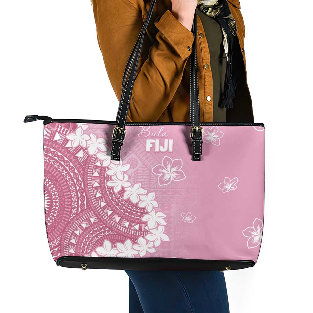 Bula Fiji Women's Day Leather Tote Bag Pink Masi Tapa LT7 - Polynesian Pride