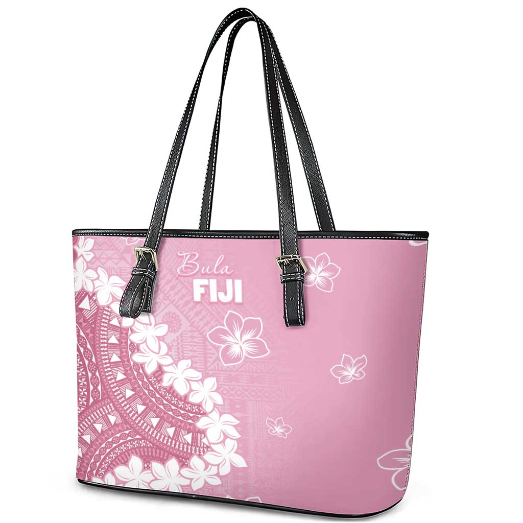 Bula Fiji Women's Day Leather Tote Bag Pink Masi Tapa LT7 - Polynesian Pride