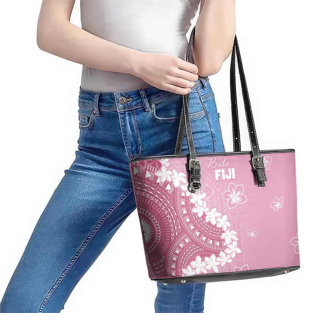Bula Fiji Women's Day Leather Tote Bag Pink Masi Tapa LT7 - Polynesian Pride