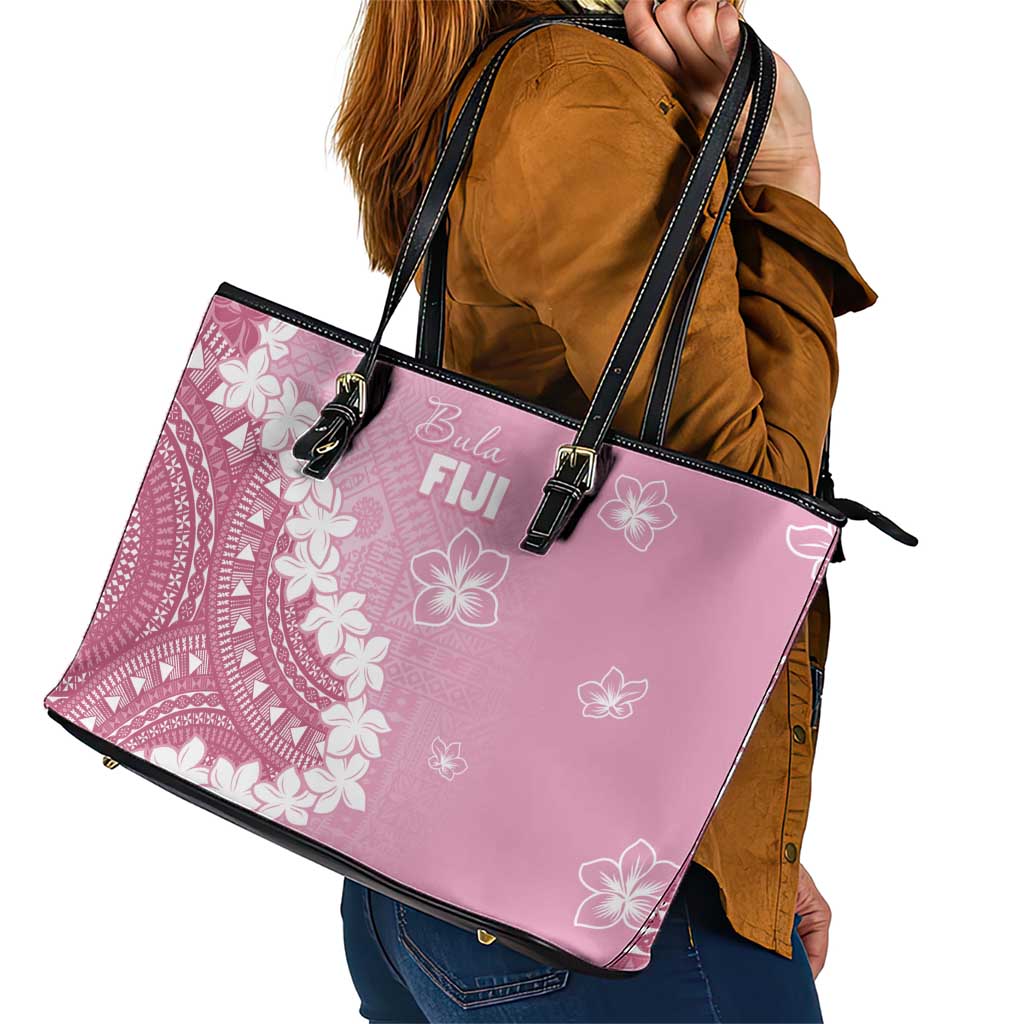 Bula Fiji Women's Day Leather Tote Bag Pink Masi Tapa LT7 - Polynesian Pride
