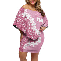 Bula Fiji Women's Day Off Shoulder Short Dress Pink Masi Tapa LT7 Women Pink - Polynesian Pride
