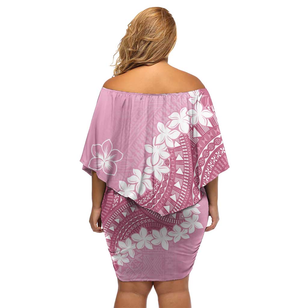 Bula Fiji Women's Day Off Shoulder Short Dress Pink Masi Tapa LT7 - Polynesian Pride
