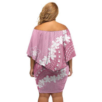 Bula Fiji Women's Day Off Shoulder Short Dress Pink Masi Tapa LT7 - Polynesian Pride