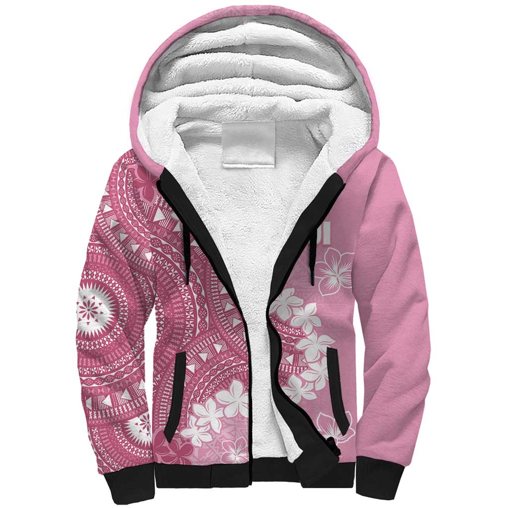 Bula Fiji Women's Day Sherpa Hoodie Pink Masi Tapa LT7 Unisex Pink - Polynesian Pride
