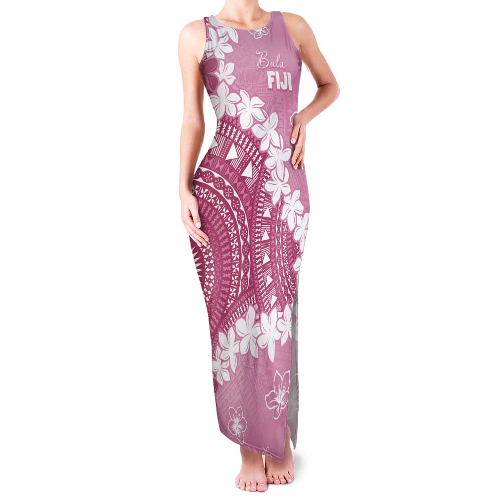Bula Fiji Women's Day Tank Maxi Dress Pink Masi Tapa LT7 Women Pink - Polynesian Pride