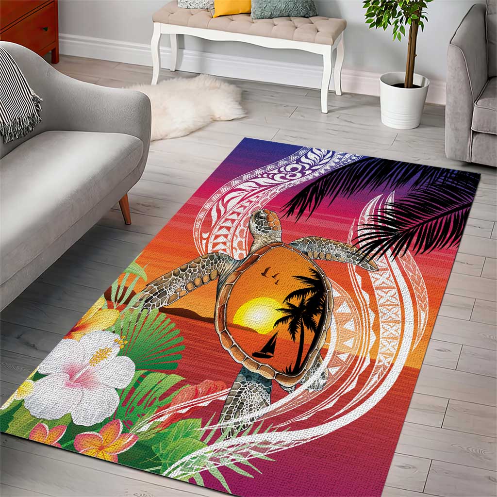 Polynesian Dreamy Turtle Area Rug Sunset Scenery LT7 - Polynesian Pride