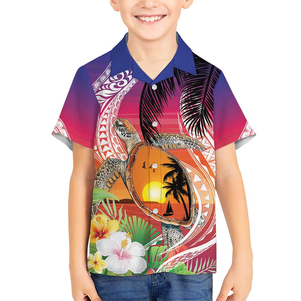 Polynesian Dreamy Turtle Kid Hawaiian Shirt Sunset Scenery LT7 Kid Art - Polynesian Pride