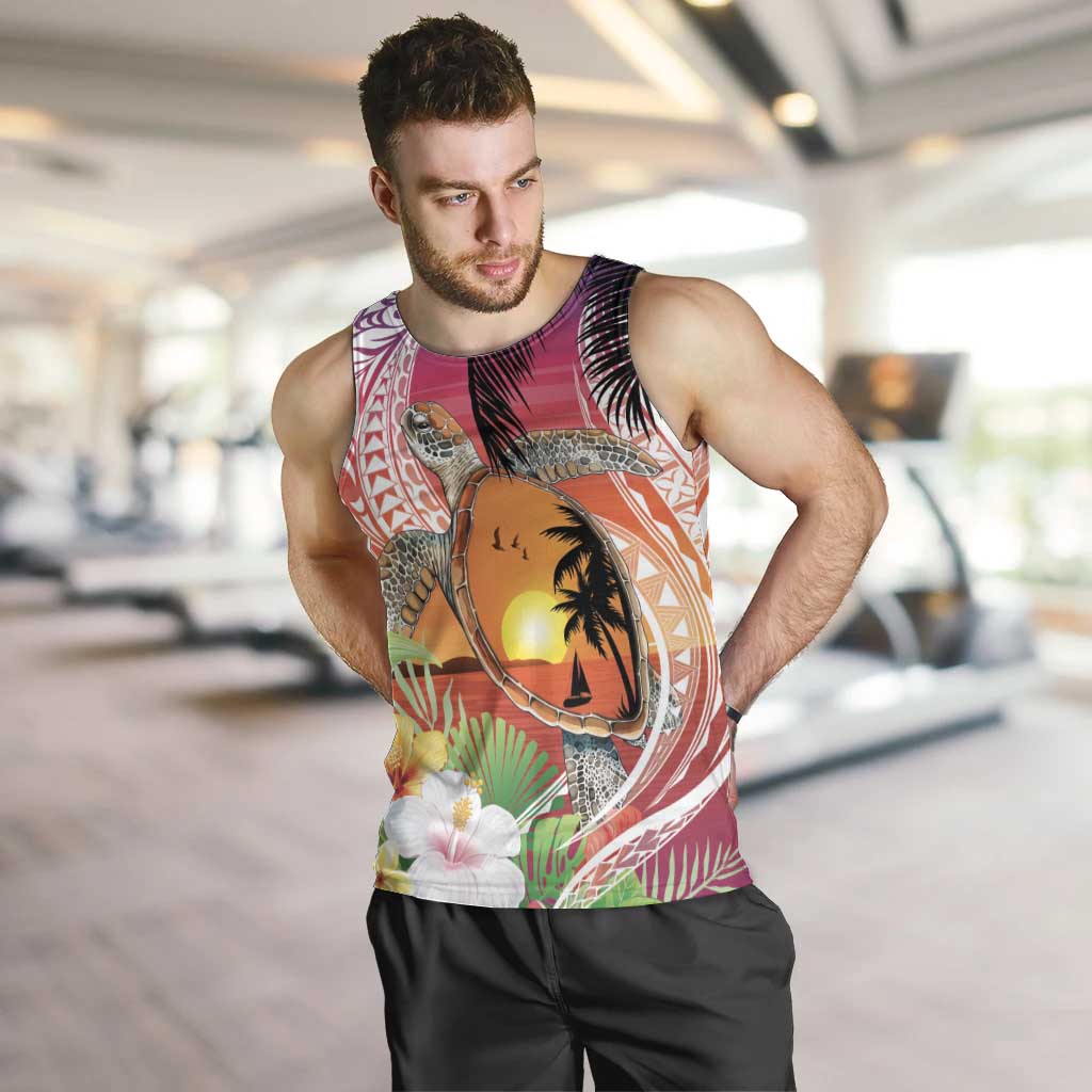 Polynesian Dreamy Turtle Men Tank Top Sunset Scenery