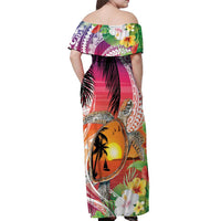 Polynesian Dreamy Turtle Off Shoulder Maxi Dress Sunset Scenery LT7 - Polynesian Pride
