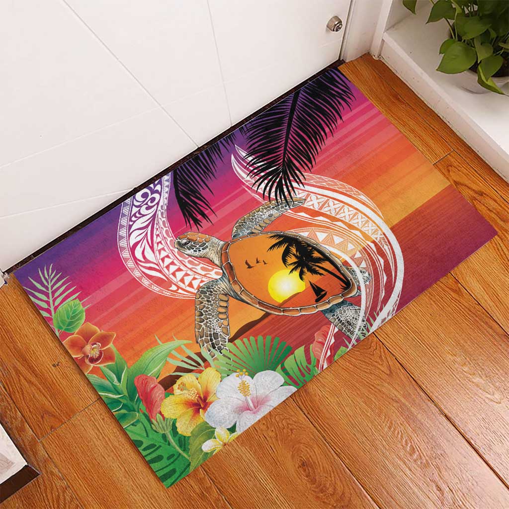Polynesian Dreamy Turtle Rubber Doormat Sunset Scenery LT7 - Polynesian Pride
