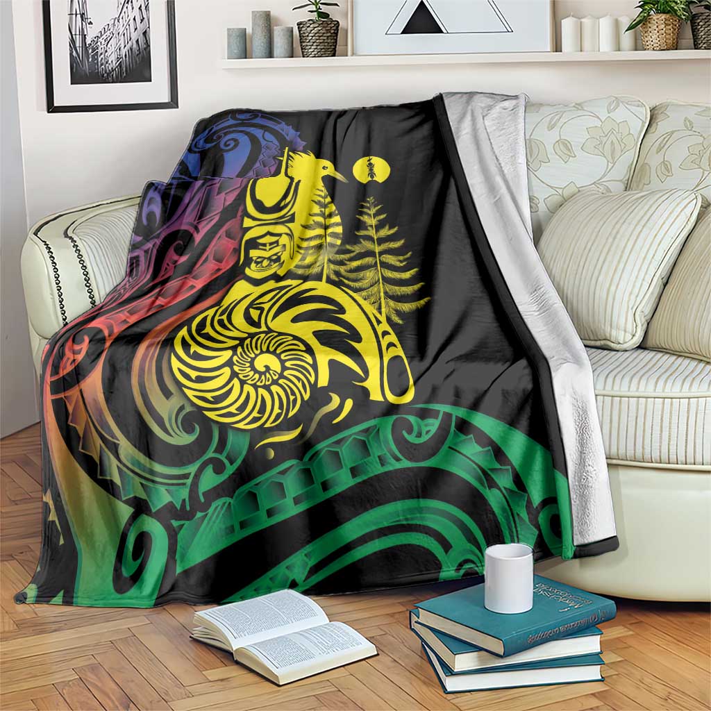 New Caledonia Kanaky Blanket Stylized Fleche Faitiere With Kagu Bird LT7 Black - Polynesian Pride