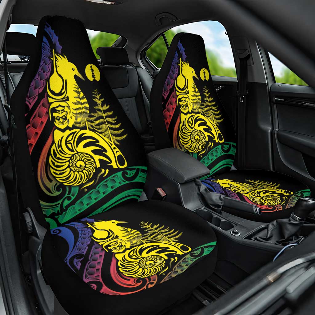 New Caledonia Kanaky Car Seat Cover Stylized Fleche Faitiere With Kagu Bird LT7 One Size Black - Polynesian Pride