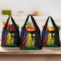 New Caledonia Kanaky Grocery Bag Stylized Fleche Faitiere With Kagu Bird LT7 3-pack One Size Black - Polynesian Pride