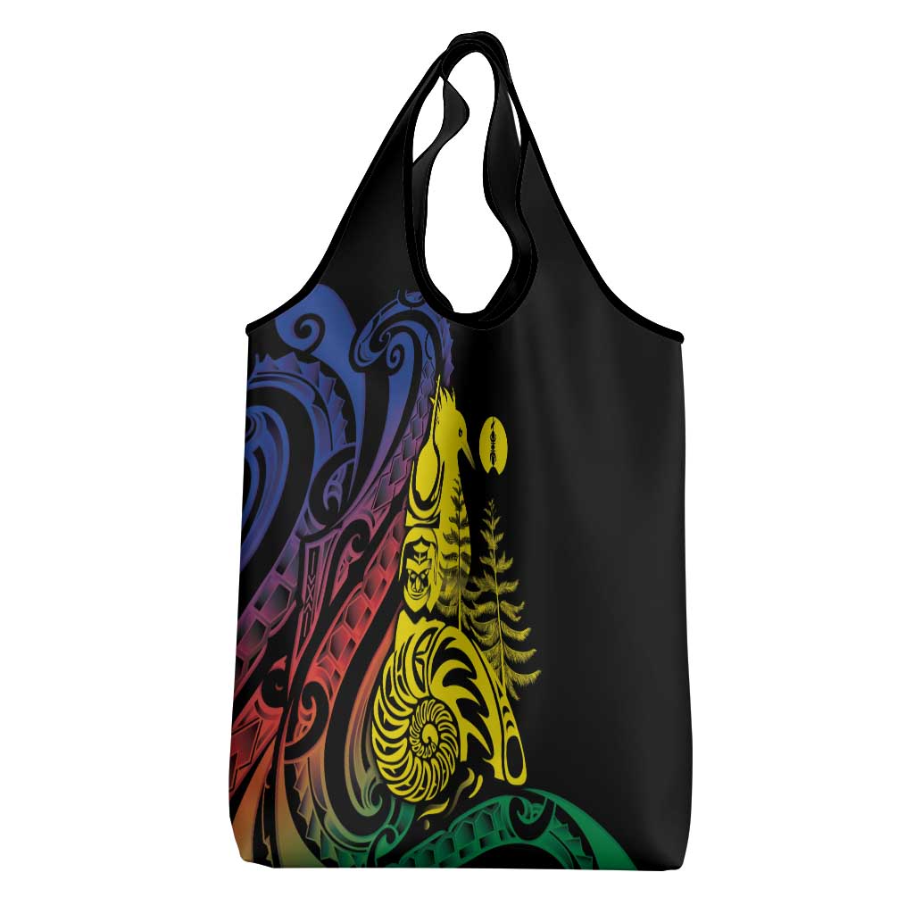 New Caledonia Kanaky Grocery Bag Stylized Fleche Faitiere With Kagu Bird LT7 - Polynesian Pride