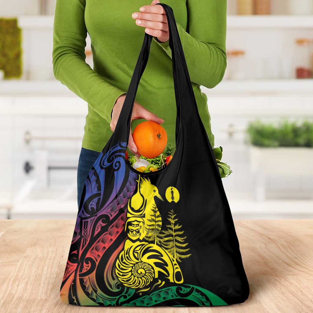 New Caledonia Kanaky Grocery Bag Stylized Fleche Faitiere With Kagu Bird LT7 - Polynesian Pride