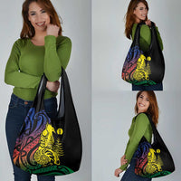 New Caledonia Kanaky Grocery Bag Stylized Fleche Faitiere With Kagu Bird LT7 - Polynesian Pride