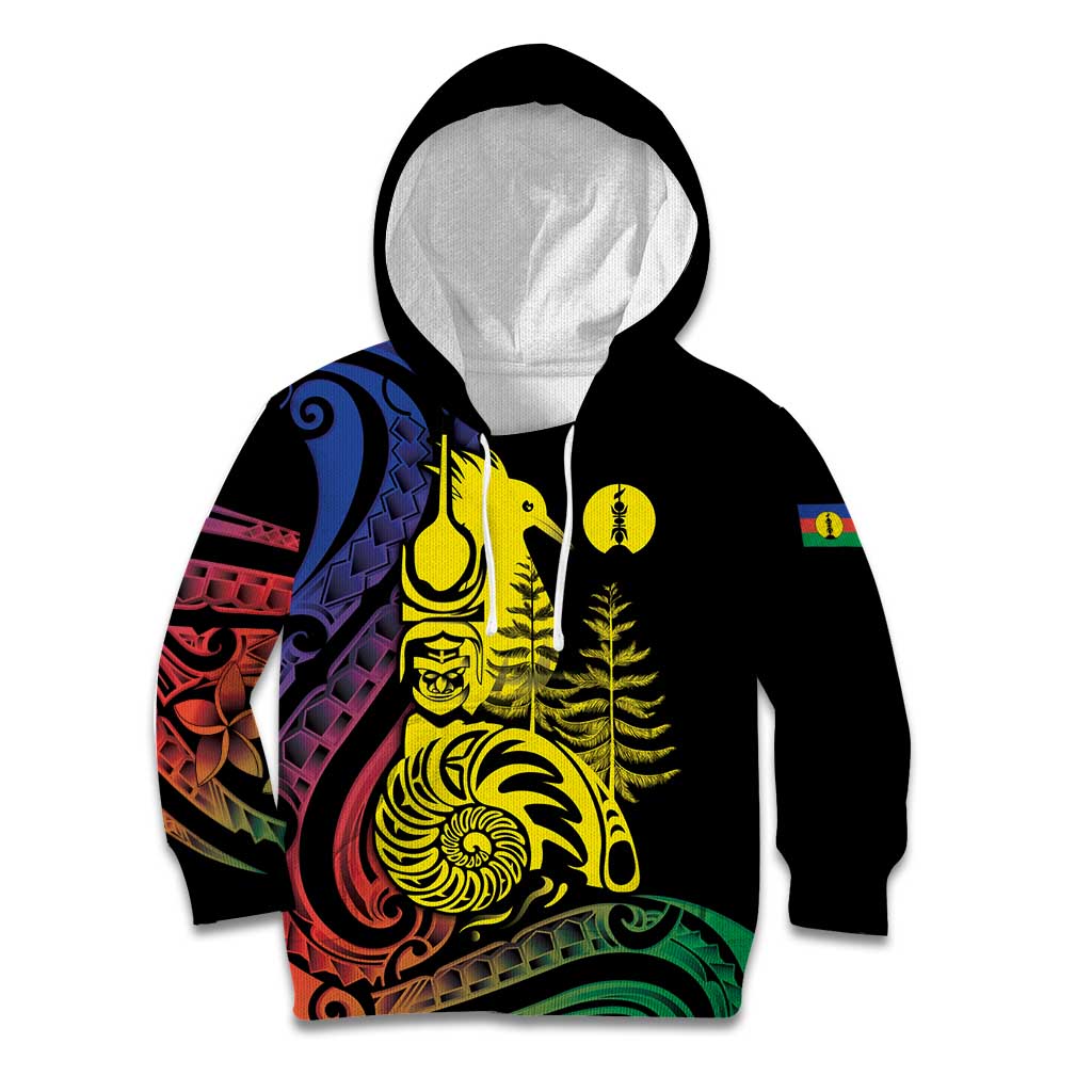 New Caledonia Kanaky Kid Hoodie Stylized Fleche Faitiere With Kagu Bird LT7 Hoodie Black - Polynesian Pride