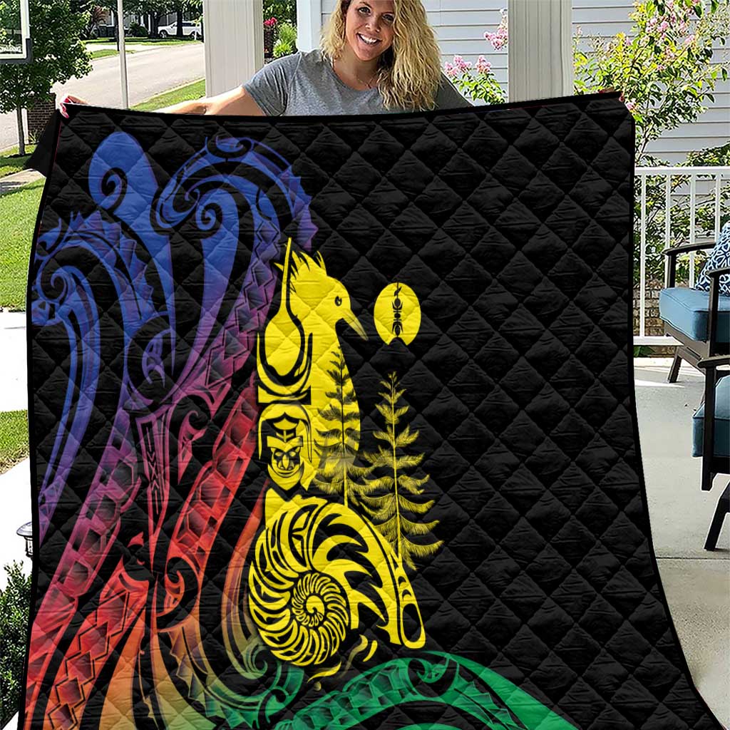 New Caledonia Kanaky Quilt Stylized Fleche Faitiere With Kagu Bird LT7 Black - Polynesian Pride