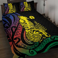 New Caledonia Kanaky Quilt Bed Set Stylized Fleche Faitiere With Kagu Bird LT7 Black - Polynesian Pride