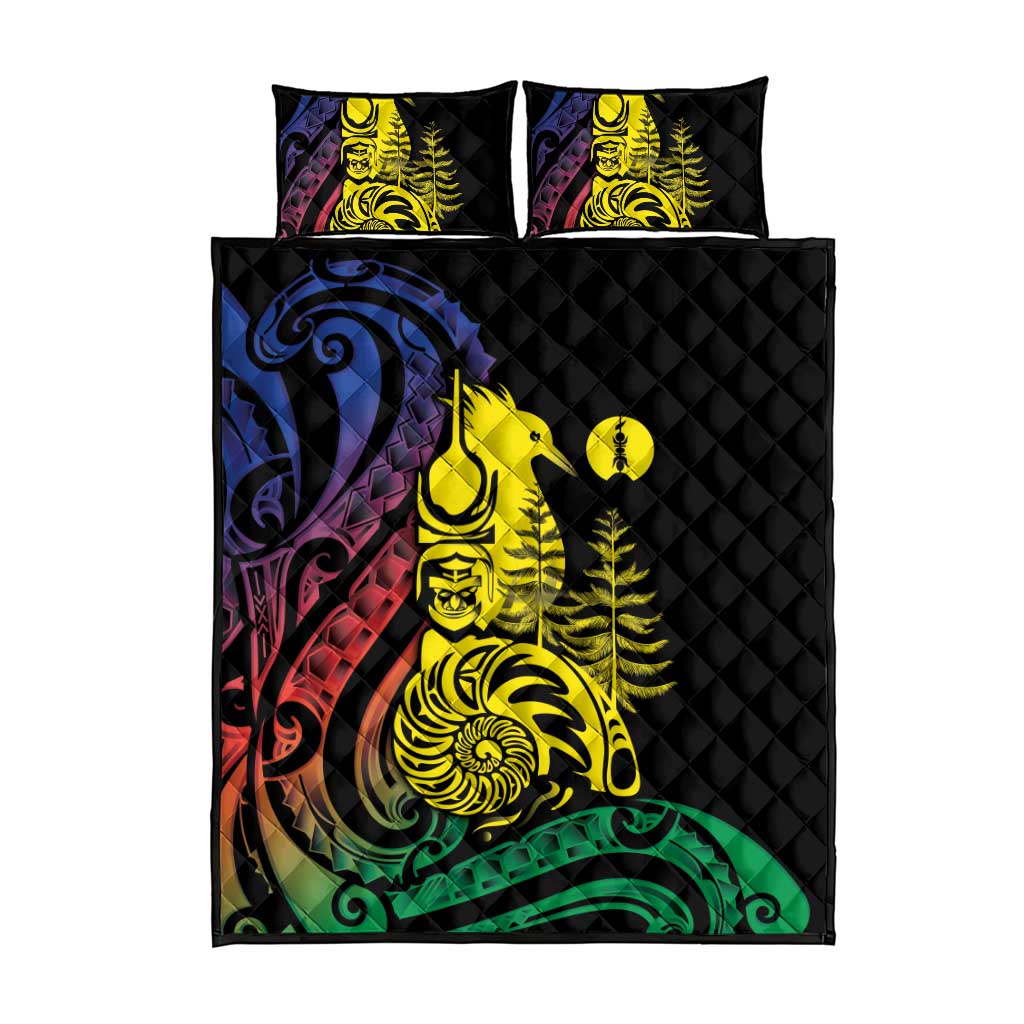 New Caledonia Kanaky Quilt Bed Set Stylized Fleche Faitiere With Kagu Bird LT7 - Polynesian Pride