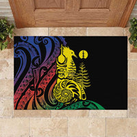 New Caledonia Kanaky Rubber Doormat Stylized Fleche Faitiere With Kagu Bird LT7 Black - Polynesian Pride
