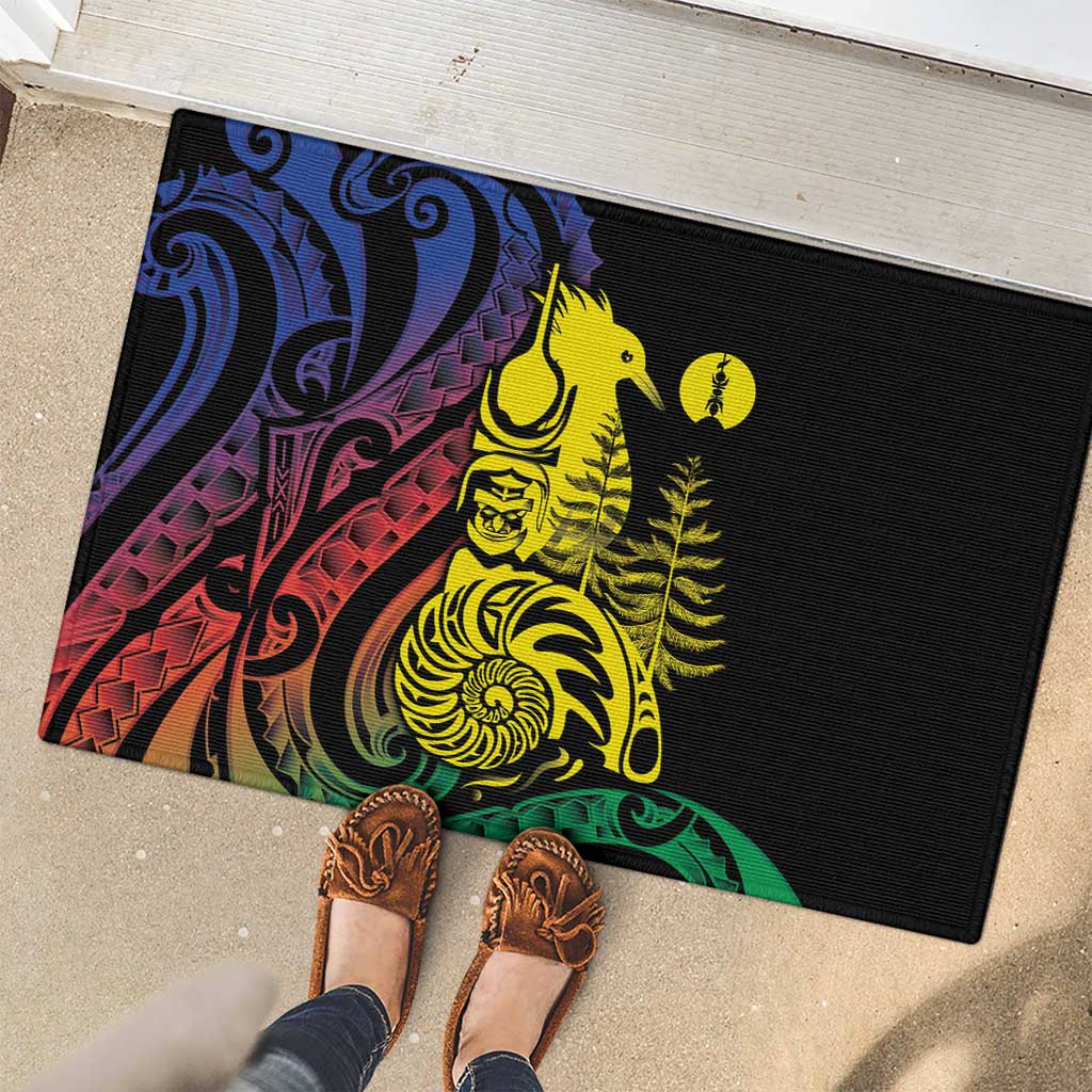 New Caledonia Kanaky Rubber Doormat Stylized Fleche Faitiere With Kagu Bird LT7 - Polynesian Pride