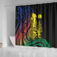 New Caledonia Kanaky Shower Curtain Stylized Fleche Faitiere With Kagu Bird LT7 - Polynesian Pride