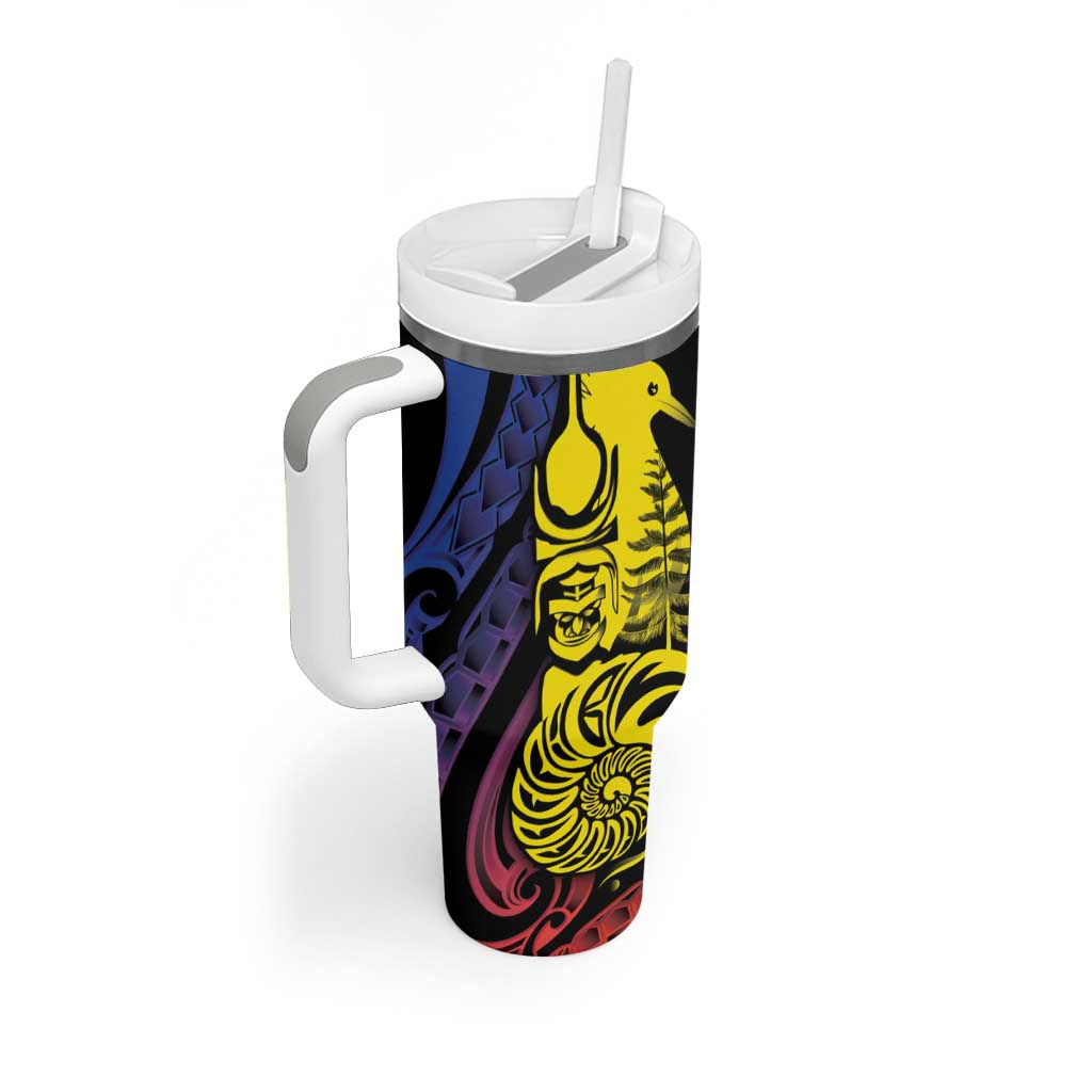 New Caledonia Kanaky Tumbler With Handle Stylized Fleche Faitiere With Kagu Bird LT7 - Polynesian Pride