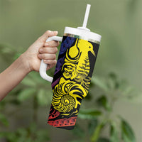 New Caledonia Kanaky Tumbler With Handle Stylized Fleche Faitiere With Kagu Bird LT7 - Polynesian Pride