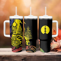 New Caledonia Kanaky Tumbler With Handle Stylized Fleche Faitiere With Kagu Bird LT7 - Polynesian Pride