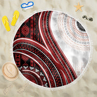 Bula Fiji Vintage Tapa Beach Blanket Kaivity Masi Wave Motifs - Red LT7 One Size 150cm Red - Polynesian Pride