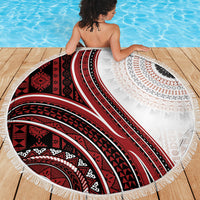 Bula Fiji Vintage Tapa Beach Blanket Kaivity Masi Wave Motifs - Red LT7 - Polynesian Pride