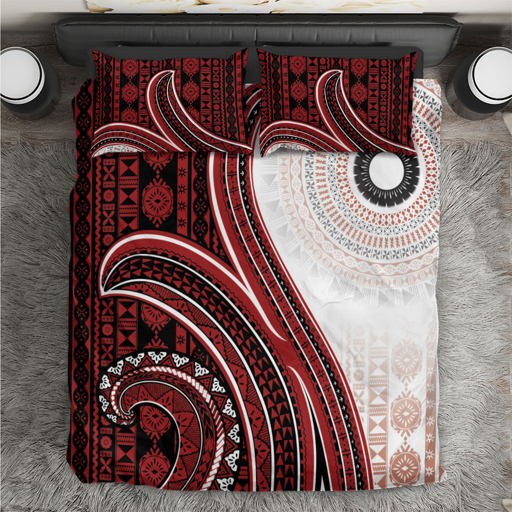 Bula Fiji Vintage Tapa Bedding Set Kaivity Masi Wave Motifs - Red LT7 Red - Polynesian Pride