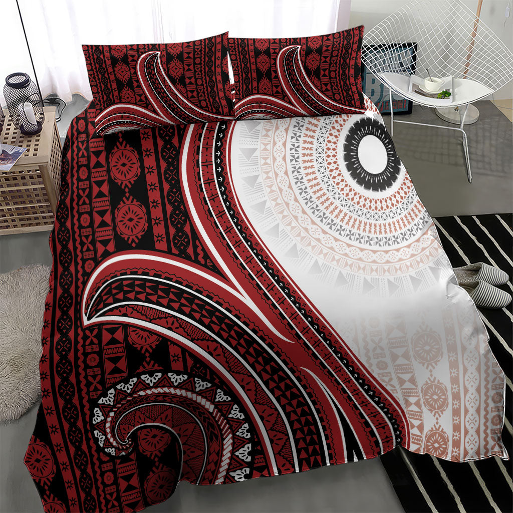 Bula Fiji Vintage Tapa Bedding Set Kaivity Masi Wave Motifs - Red LT7 - Polynesian Pride