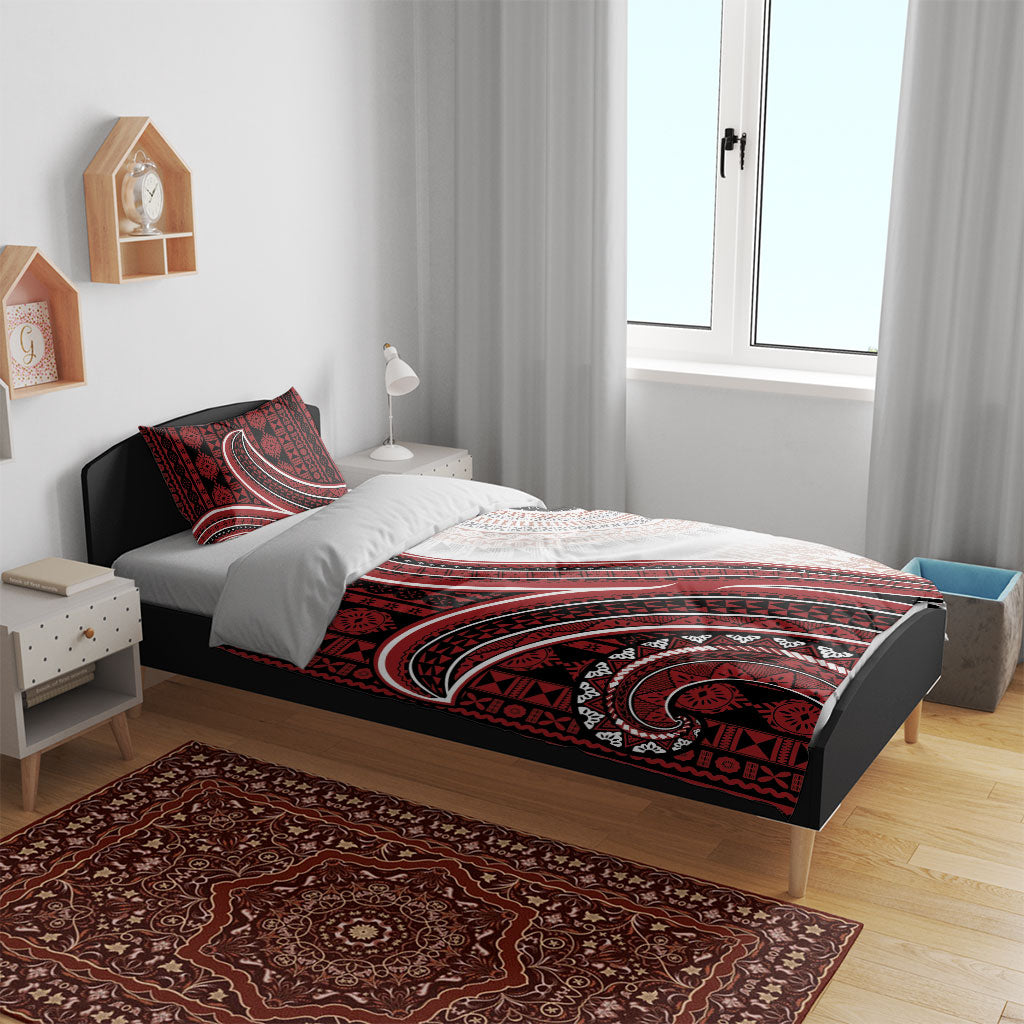 Bula Fiji Vintage Tapa Bedding Set Kaivity Masi Wave Motifs - Red LT7 - Polynesian Pride