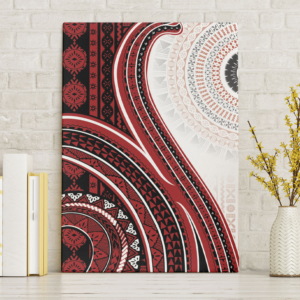 Bula Fiji Vintage Tapa Canvas Wall Art Kaivity Masi Wave Motifs - Red LT7 Without Frame Red - Polynesian Pride