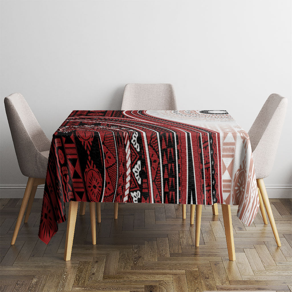Bula Fiji Vintage Tapa Tablecloth Kaivity Masi Wave Motifs - Red LT7 - Polynesian Pride