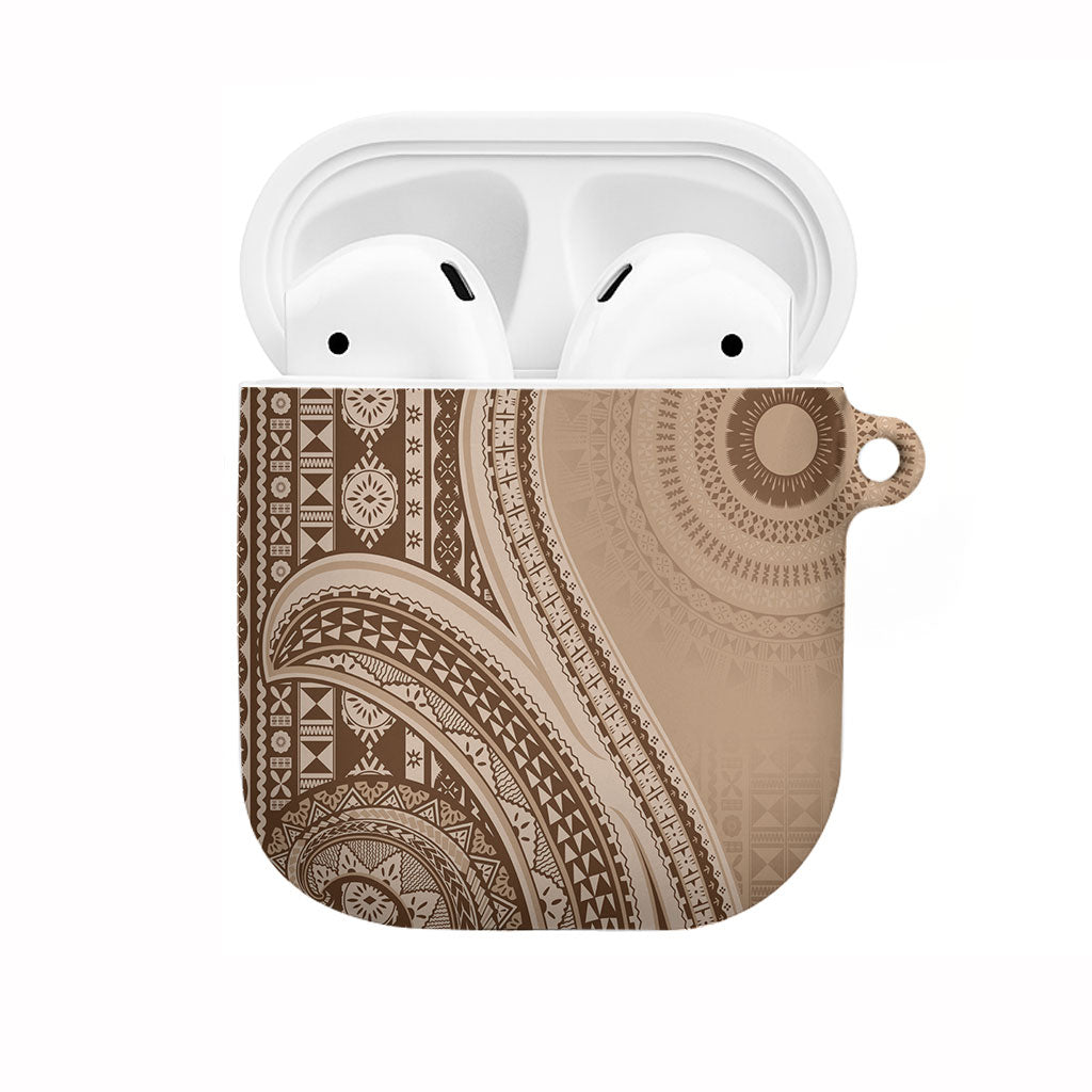 Bula Fiji Vintage Tapa AirPods Case Kaivity Masi Wave Motifs - Mocha LT7 Beige - Polynesian Pride