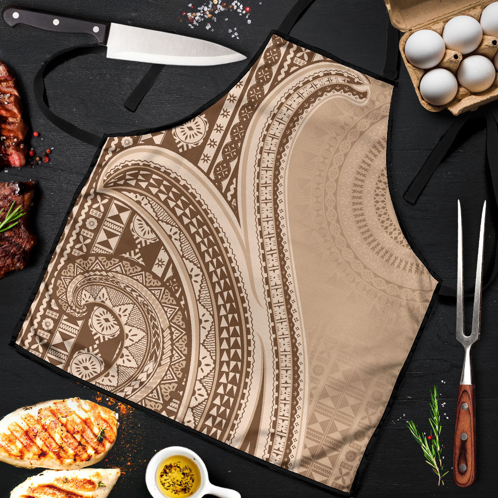 Bula Fiji Vintage Tapa Apron Kaivity Masi Wave Motifs - Mocha LT7 Beige - Polynesian Pride