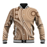 Bula Fiji Vintage Tapa Baseball Jacket Kaivity Masi Wave Motifs - Mocha LT7 Unisex Beige - Polynesian Pride